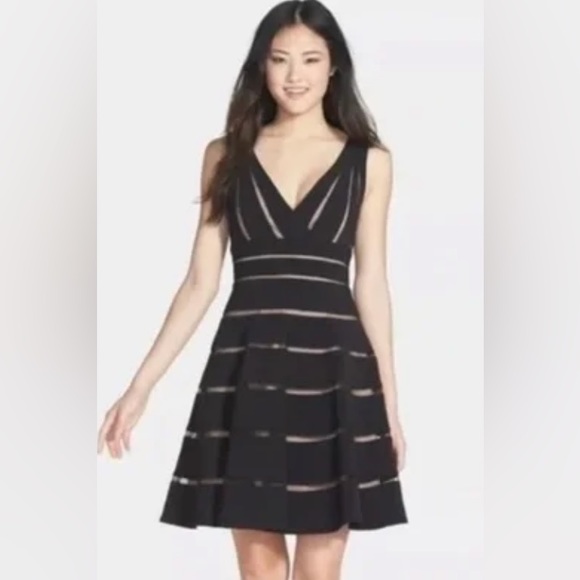 JS Collection Stripe Mesh Fit and Flare Dress - Picture 1 of 5